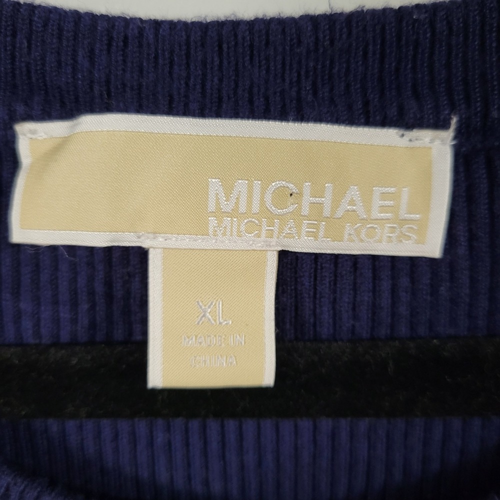 Michael Kors XL Navy Blue‎ Ribbed Knit Cold Shoulder Midi Dress - Picture 3 of 14